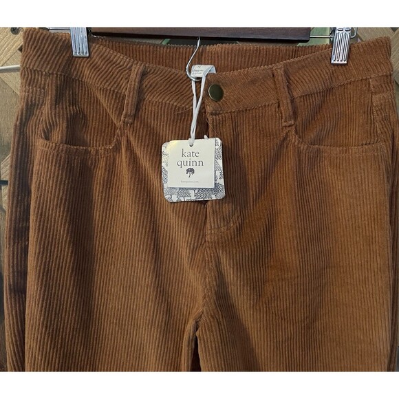 NWT KATE QUINN Women’s Corduroy Sienna Brown Organic Cotton Flare Leg Pants 14 - Picture 2 of 9
